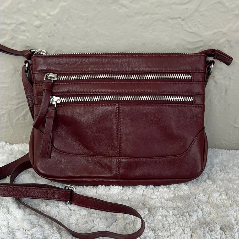 Clarks Burgundy Leather Crossbody Bag